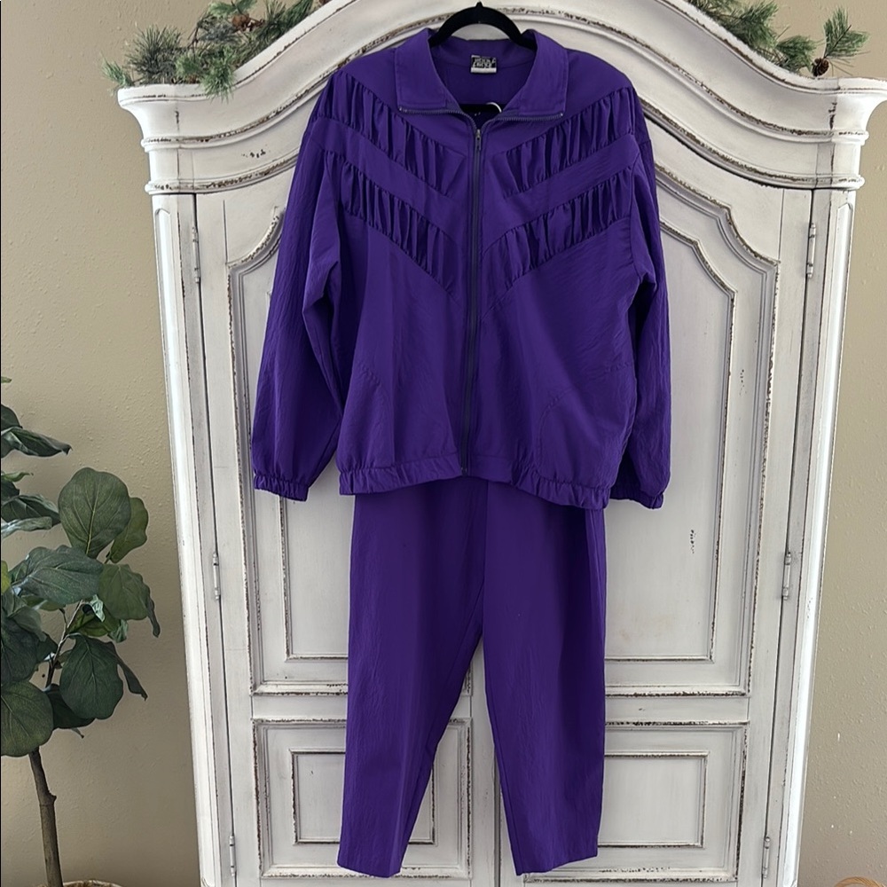 Vintage 80s 90s Wind Track Suit Purple Sz Large Pants Jacket Grannycore
